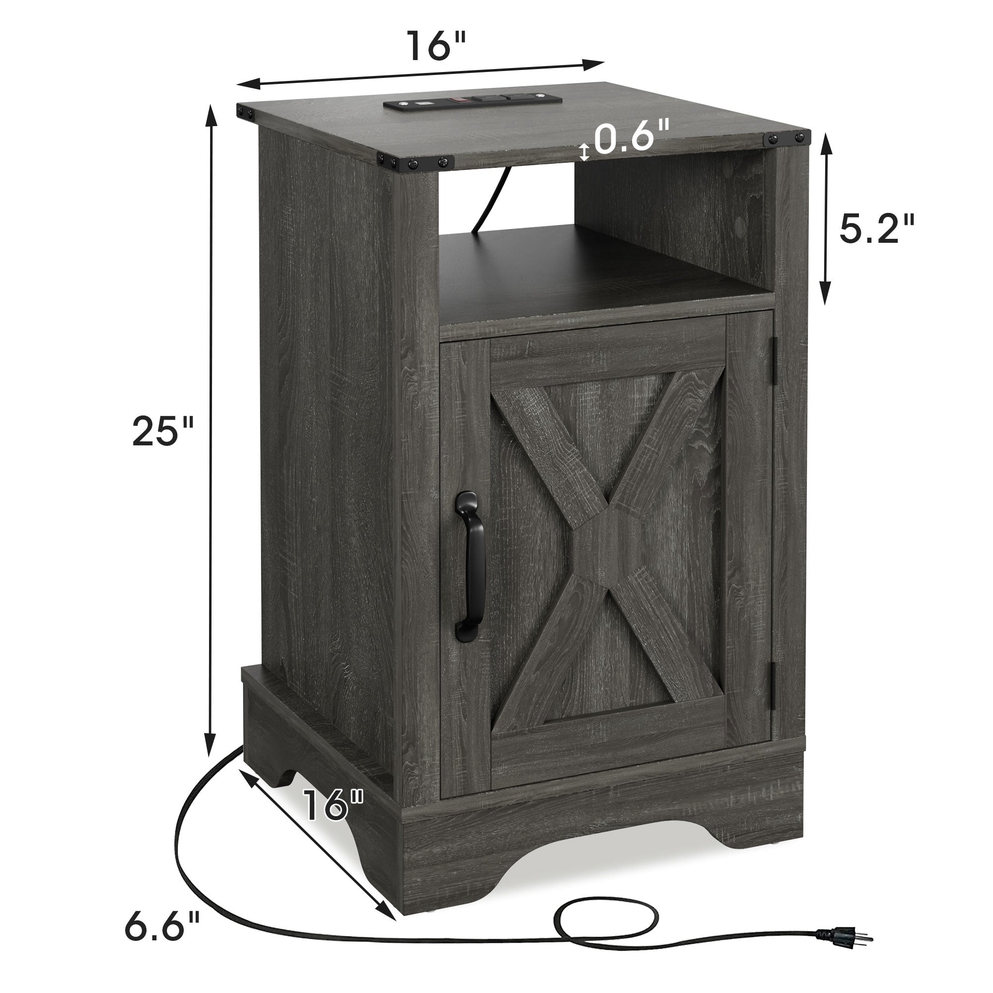 RoyalCraft Farmhouse Nightstand, Bedroom Table with Charging Station (Open Box)