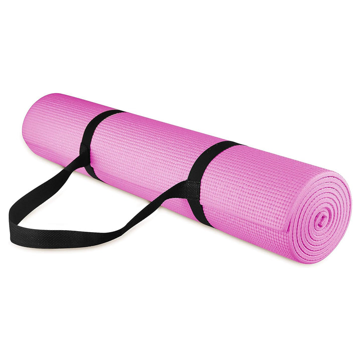 Fitvids 1/4” High Density Thick Non Slip Workout Yoga Mat and Carry Strap, Pink - VMInnovations