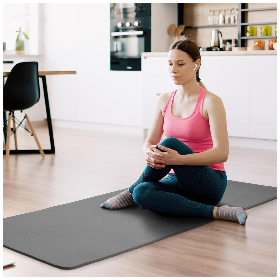 Fitvids 1/2-Inch Thick High Density Exercise Yoga Mat, Carrying Strap, Gray - VMInnovations