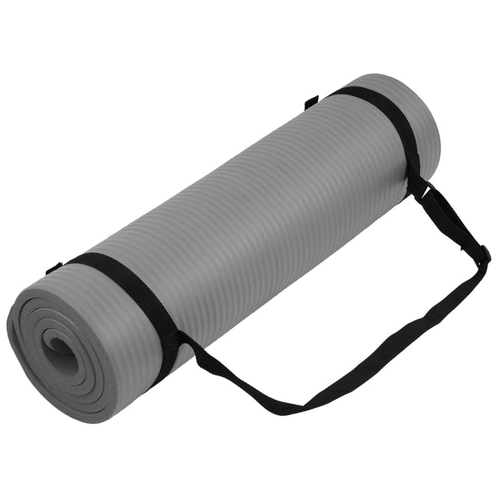 Fitvids 1/2-Inch Thick High Density Exercise Yoga Mat, Carrying Strap, Gray - VMInnovations
