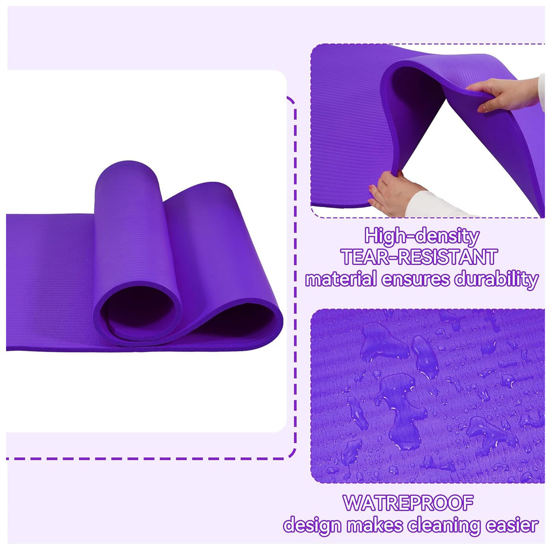 Fitvids 1/2-Inch Thick High Density Exercise Yoga Mat, Carrying Strap, Purple - VMInnovations