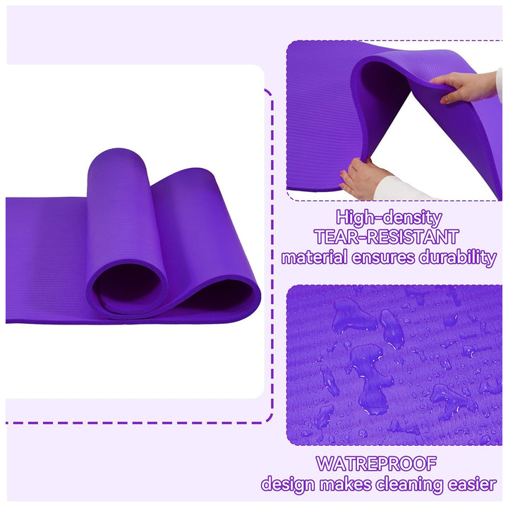 Fitvids 1/2-Inch Thick High Density Exercise Yoga Mat, Carrying Strap, Purple - VMInnovations