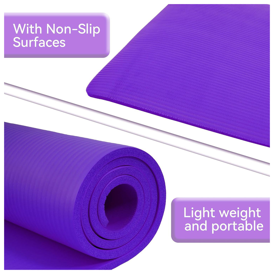 Fitvids 1/2-Inch Thick High Density Exercise Yoga Mat, Carrying Strap, Purple - VMInnovations
