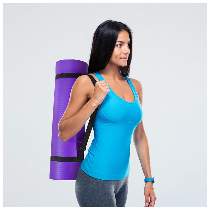 Fitvids 1/2-Inch Thick High Density Exercise Yoga Mat, Carrying Strap, Purple - VMInnovations