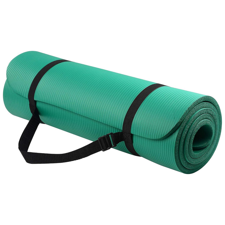 Fitvids 1/2-Inch Thick High Density Exercise Yoga Mat, Carrying Strap, Green - VMInnovations