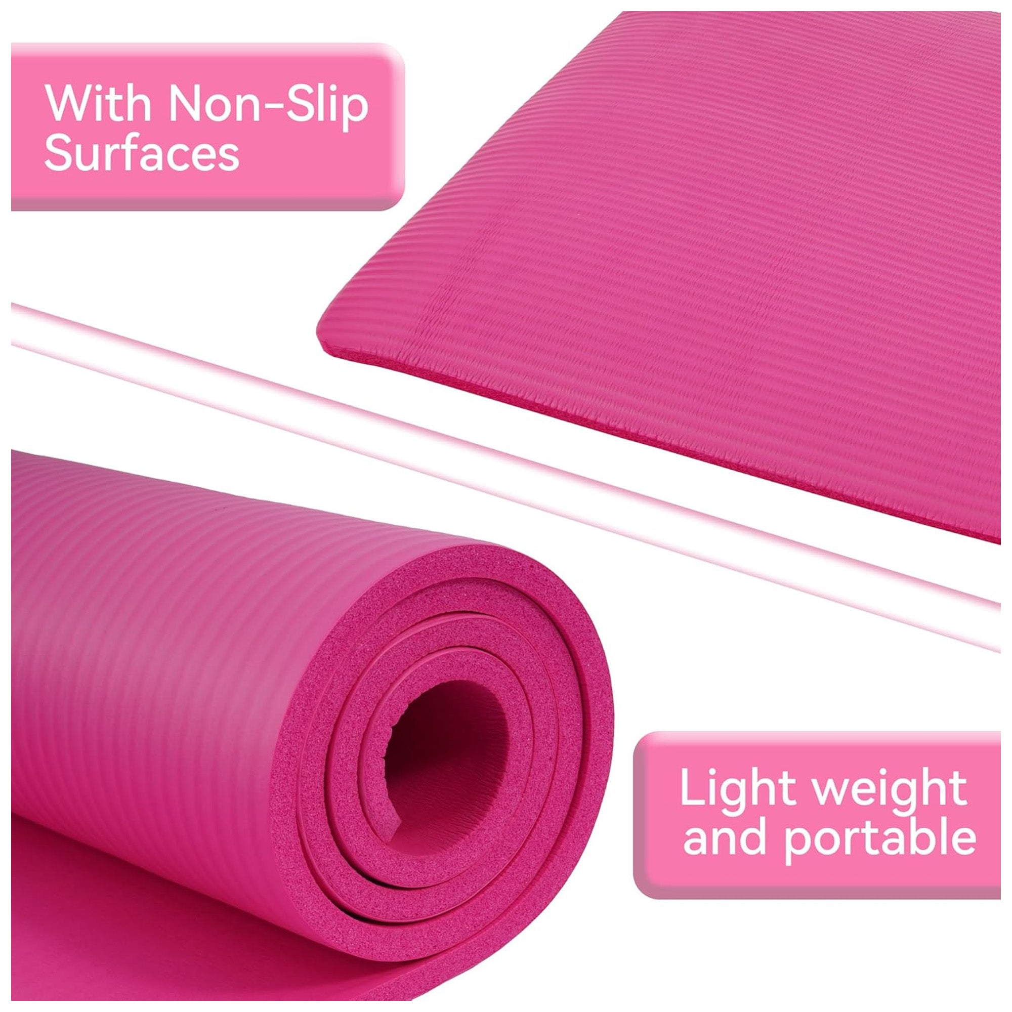 Fitvids 1/2-Inch Thick High Density Exercise Yoga Mat, Carrying Strap, Pink - VMInnovations
