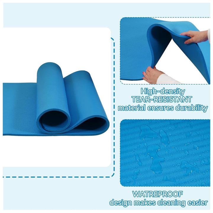 Fitvids 1/2-Inch Thick High Density Exercise Yoga Mat, Carrying Strap, Blue - VMInnovations