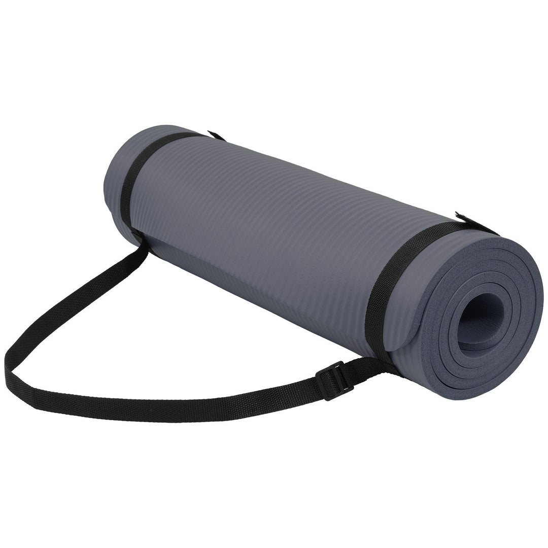 Fitvids 1/2" Thick High Density Exercise Yoga Mat, Carrying Strap, Graphite - VMInnovations