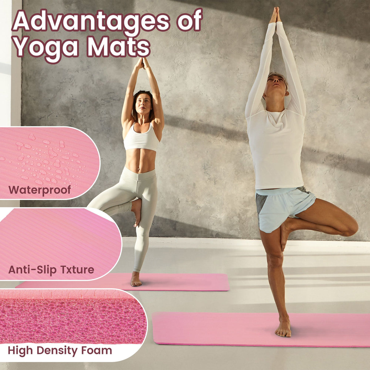 Fitvids 1/2" Thick High Density Exercise Yoga Mat, Carrying Strap Pink(Open Box)