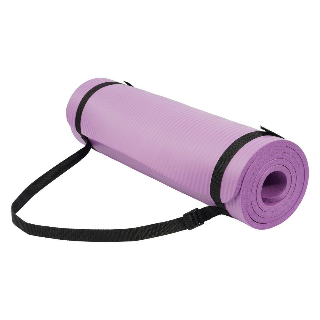 Fitvids 1/2" Thick High Density Exercise Yoga Mat, Carrying Strap, Taro Purple - VMInnovations