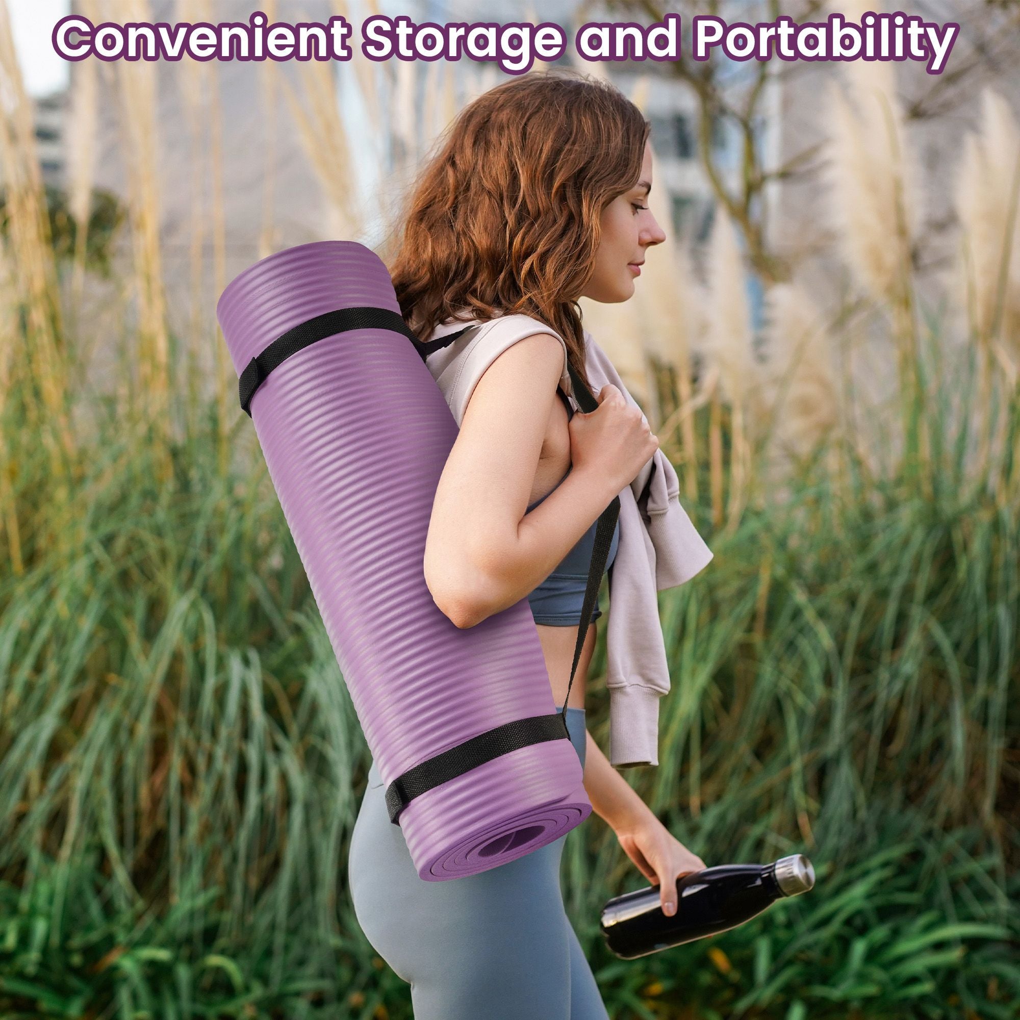 Fitvids 1/2" Thick High Density Exercise Yoga Mat, Carrying Strap, Purple (Used) - VMInnovations