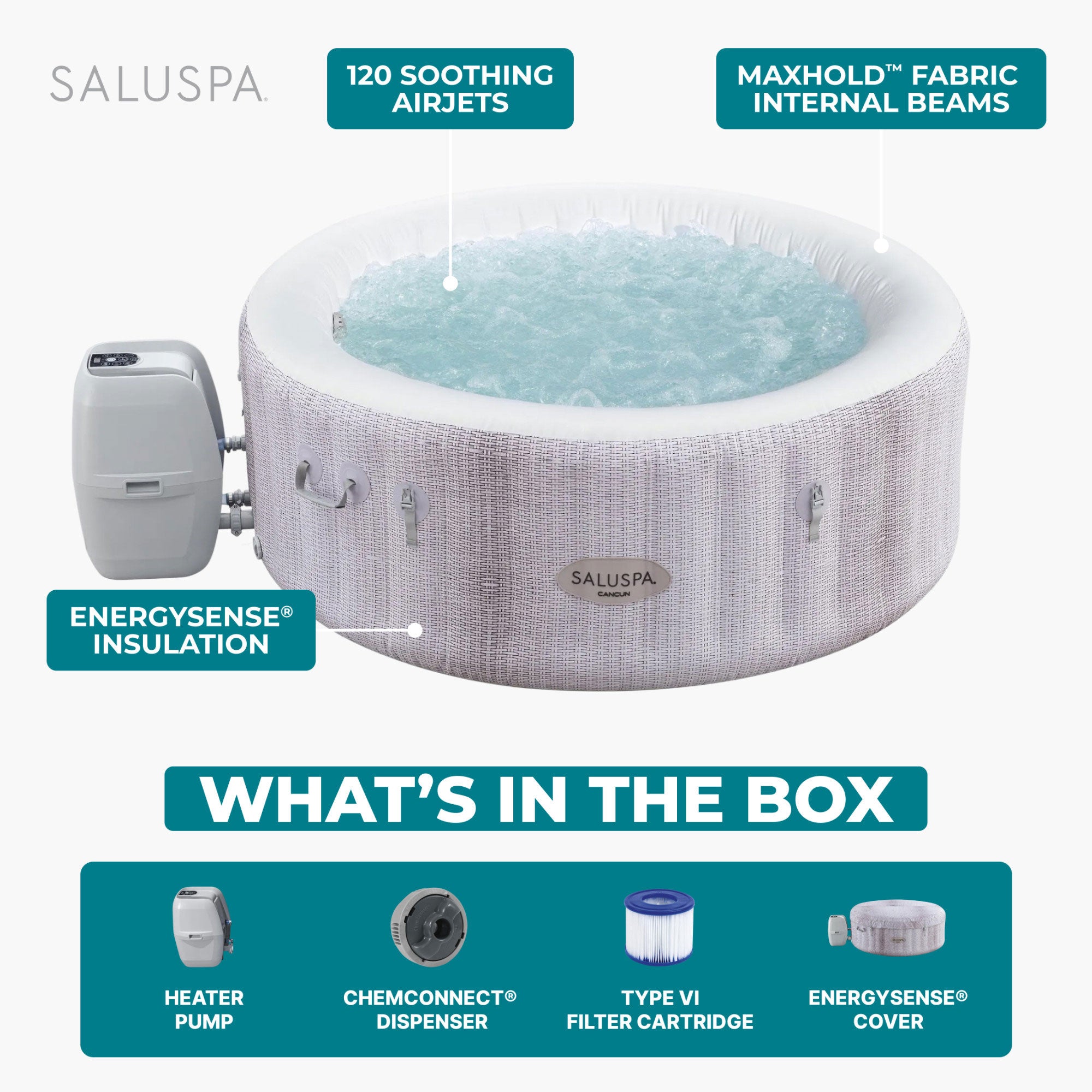 Bestway SaluSpa Cancun 2-4 Person Inflatable Energy-Efficient Hot Tub (Open Box)