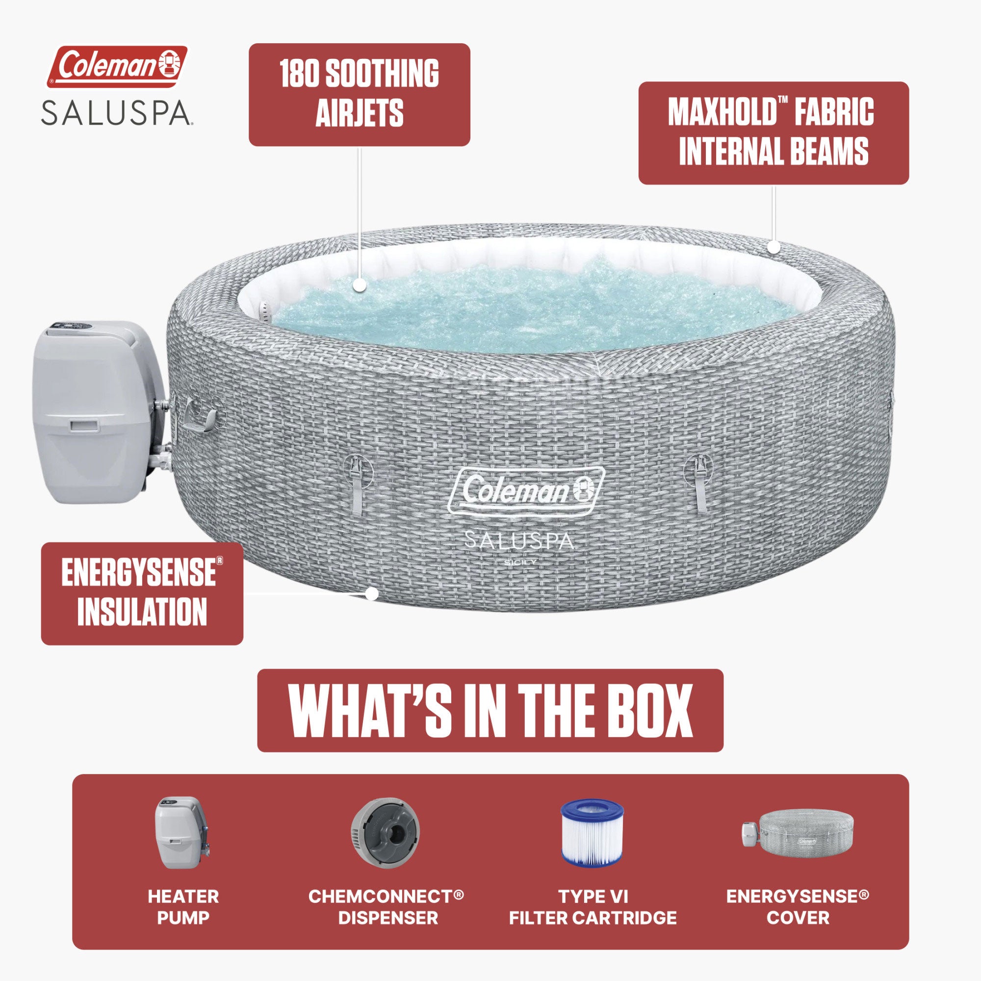Coleman Sicily AirJet Inflatable Hot Tub with EnergySense Cover (For Parts) - VMInnovations