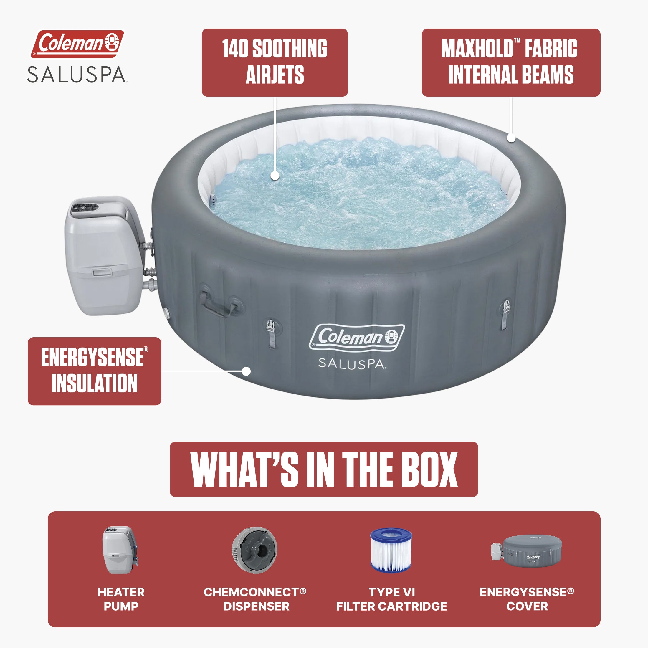 Coleman SaluSpa AirJet Inflatable Hot Tub w/EnergySense Cover(For Parts) - VMInnovations