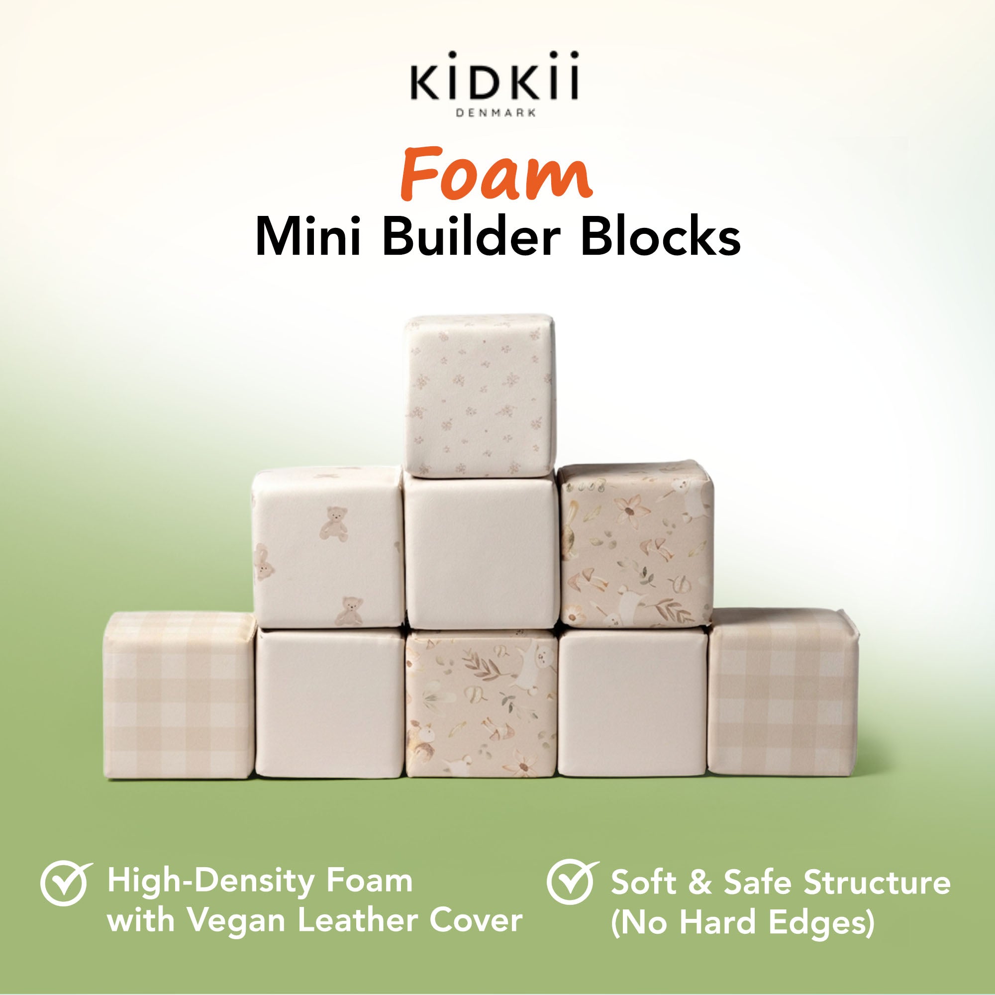 KIDKII 9 Piece Set Mini Builder Cubes Soft Foam Stackable Toddler Blocks, Beige - VMInnovations