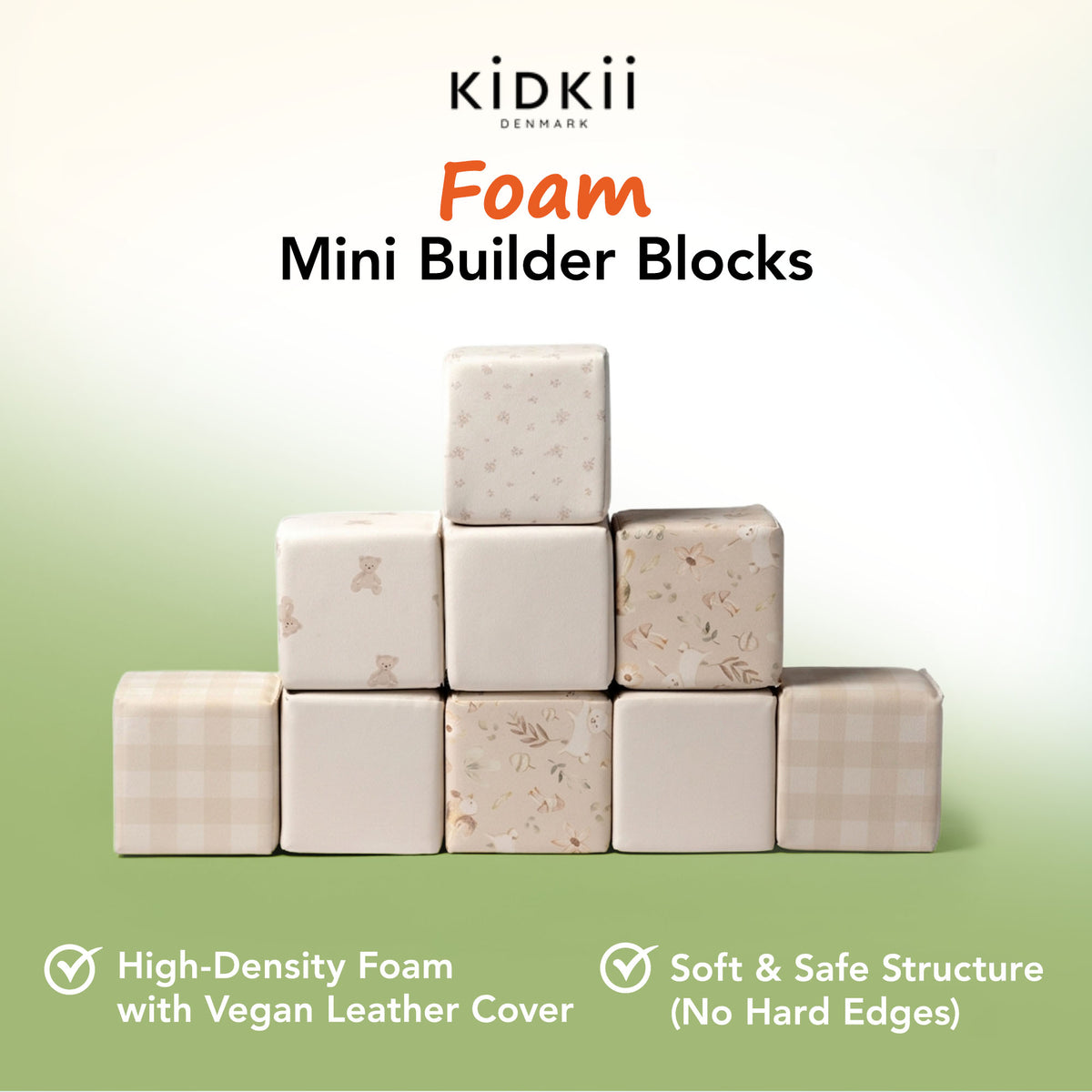 KIDKII 9pc Set Mini Builder Cubes Soft Foam Stackable Toddler Blocks (Open Box) - VMInnovations