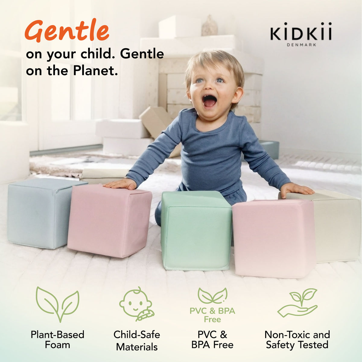 KIDKII 9pc Mini Builder Cubes Soft Foam Stackable Toddler Blocks (Open Box)