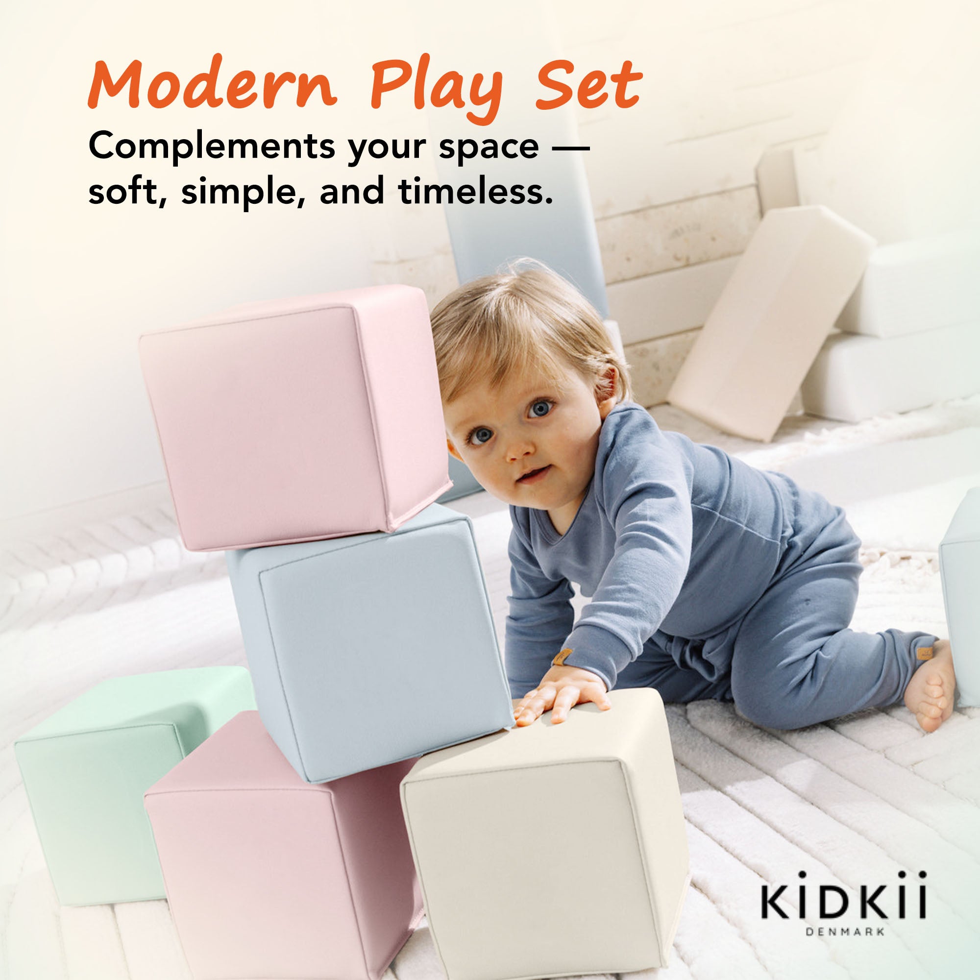 KIDKII 9 Piece Set Mini Builder Cubes Soft Foam Stackable Toddler Blocks, Pastel - VMInnovations