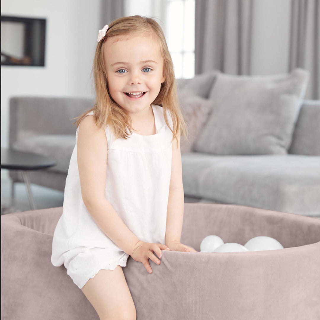 KIDKII Round Ball Pit Soft Velvet Indoor Play Toy for Toddlers, 150 Balls, Beige - VMInnovations