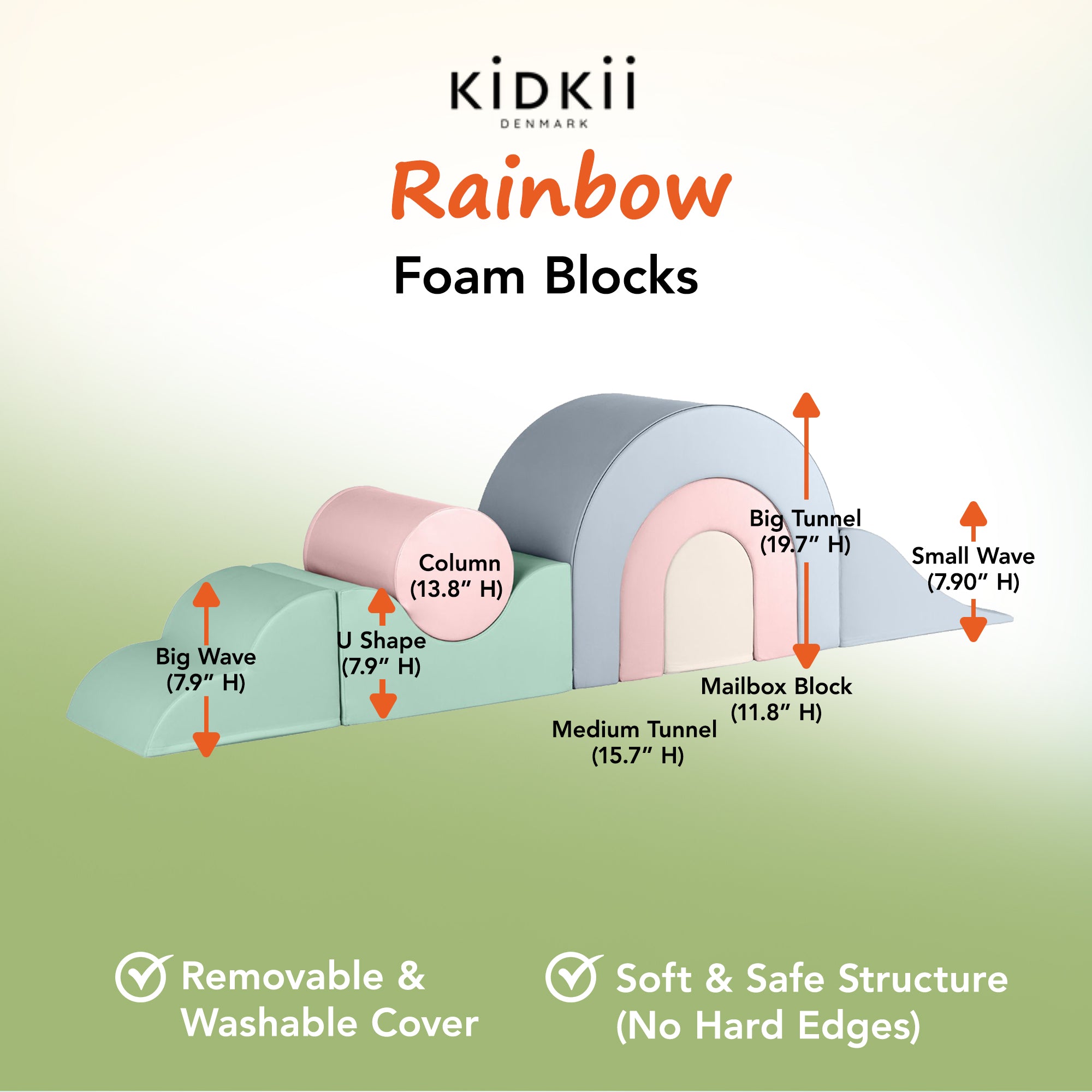 KIDKII Rainbow Play Set 7-Piece Foam Climbing & Motor Skill Play Kit, Pastel Mix - VMInnovations