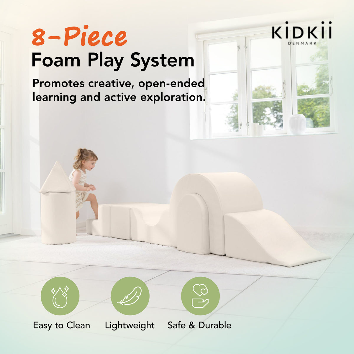 KIDKII Lux Play Set 8-Piece Firm Foam Climbing and Motor Skill Play Kit, Beige