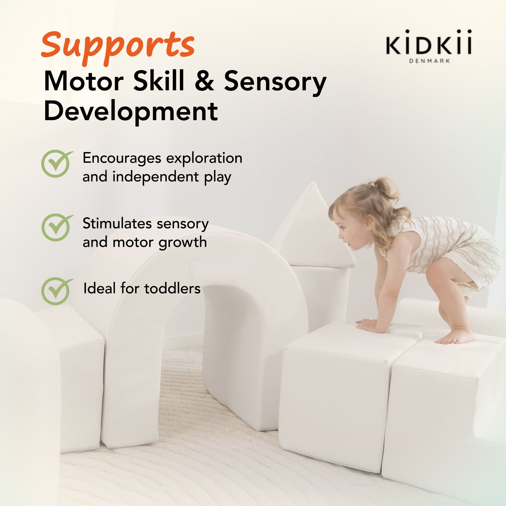 KIDKII Lux Play Set 8-Piece Firm Foam Climbing and Motor Skill Play Kit, Beige - VMInnovations