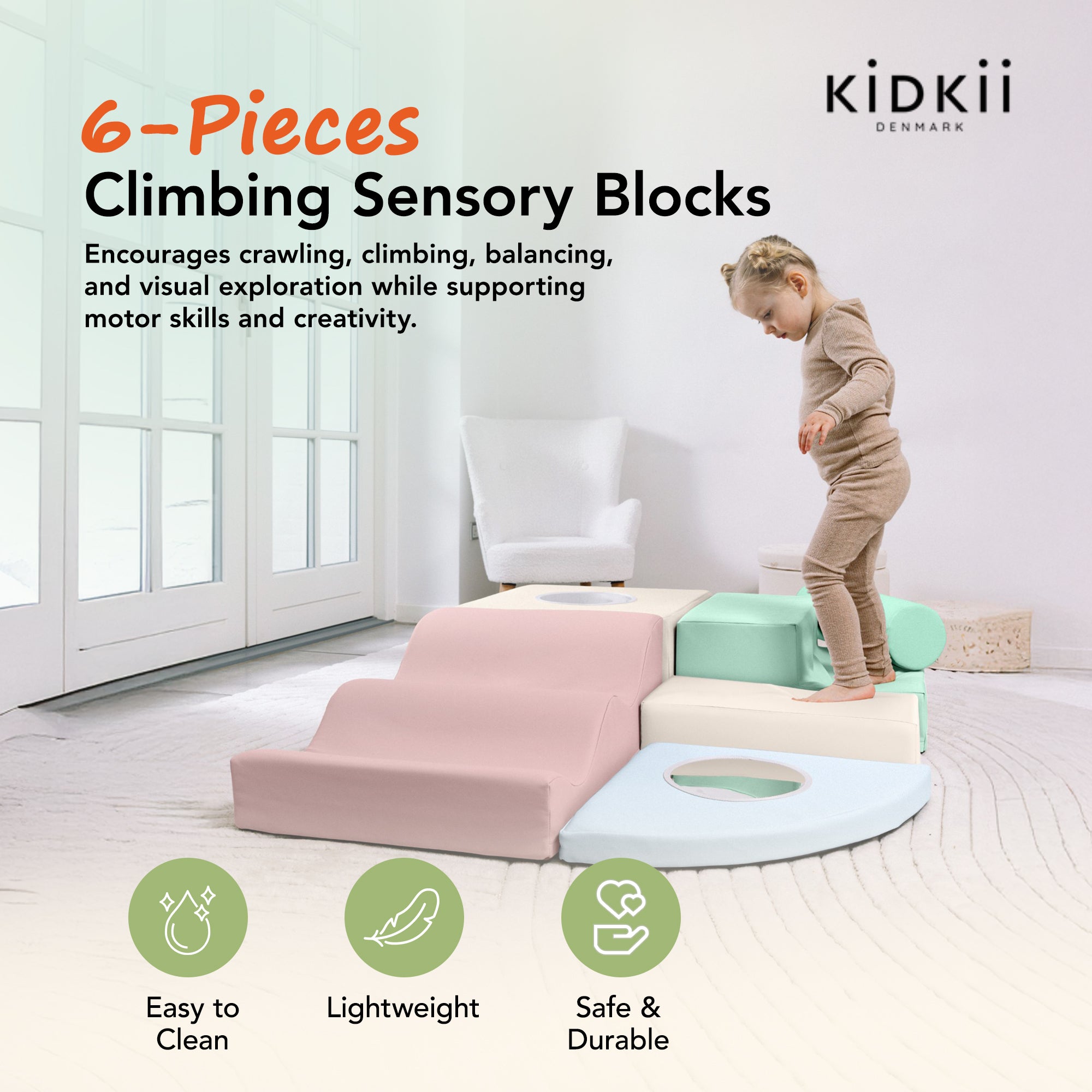 KIDKII 6 Piece Mirror Soft Play Foam Climbing Sensory Blocks , Pastel (Open Box)
