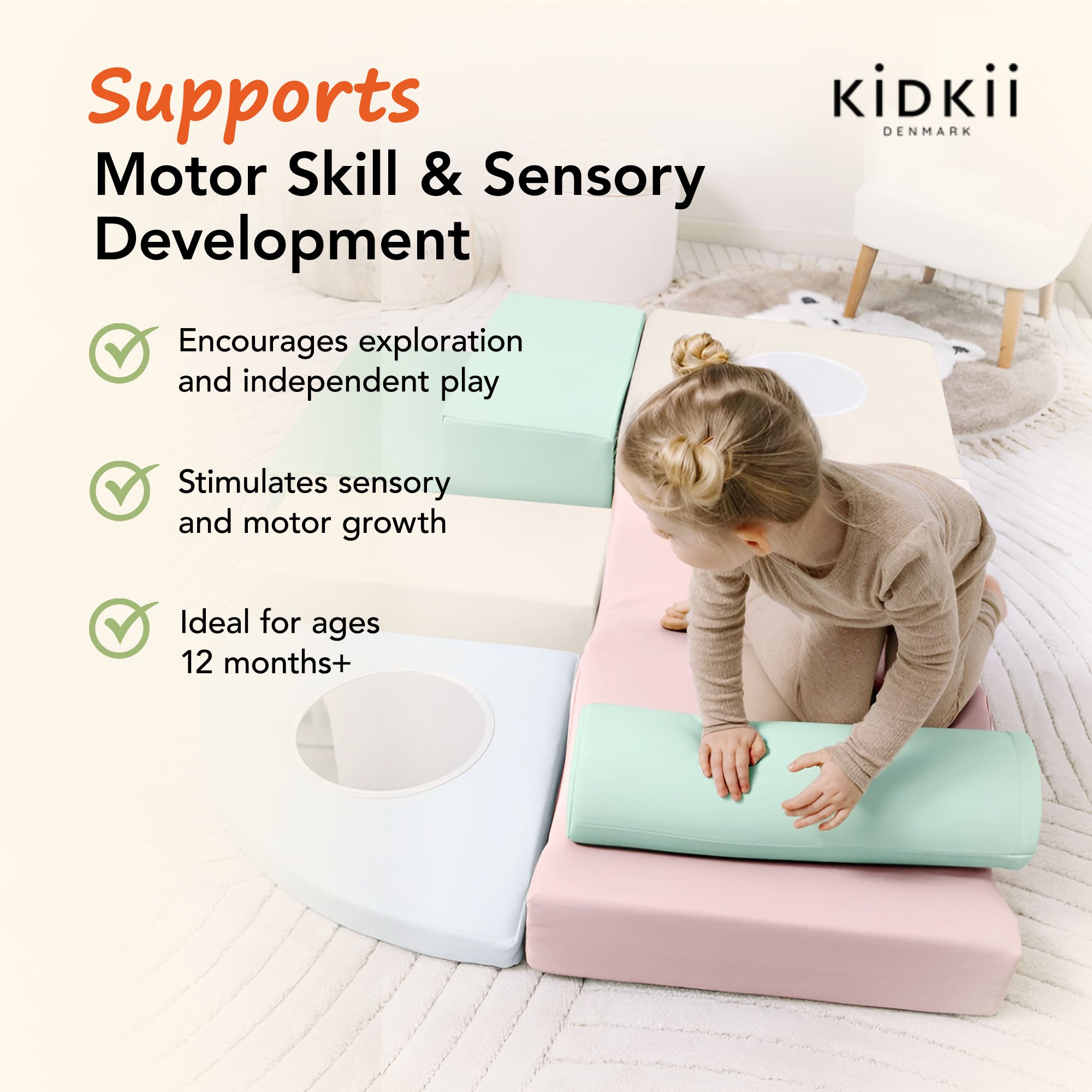 KIDKII 6 Piece Mirror Soft Play Foam Climbing Sensory Blocks Toddler Toy, Pastel - VMInnovations
