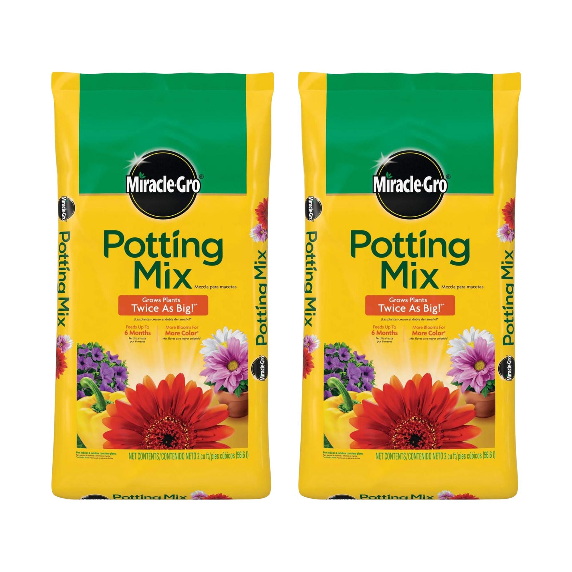 Miracle-Gro 2 Pack Potting Mix, Container Plants, Flowers, Vegetables, 2 Cu Ft