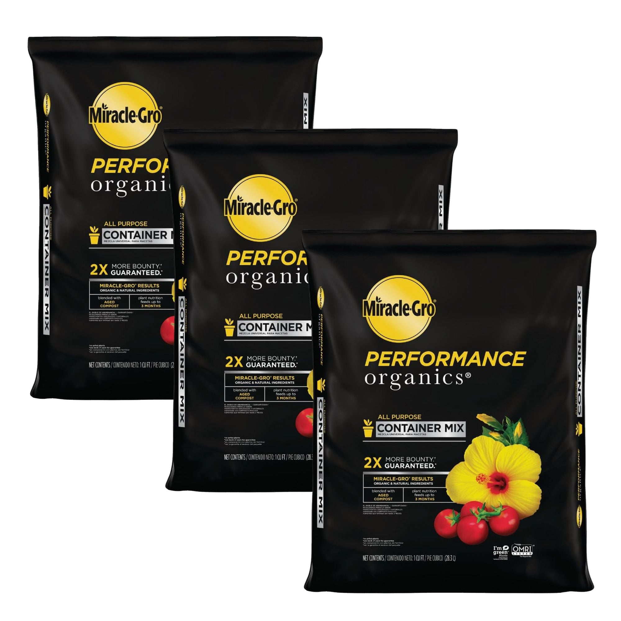 Miracle-Gro 3 Pack Organic Container Mix Garden Soil, Quick Release Fertilizer