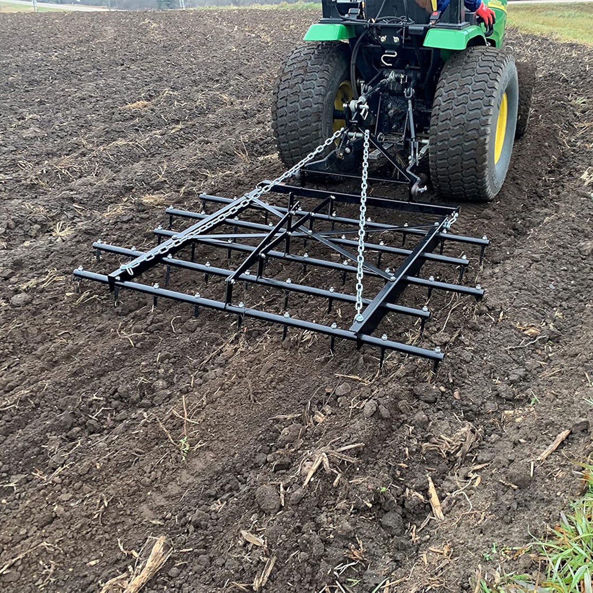 Field Tuff Spike Drag, Durable Tow-Behind Steel for Compact Tractors, 72", Black