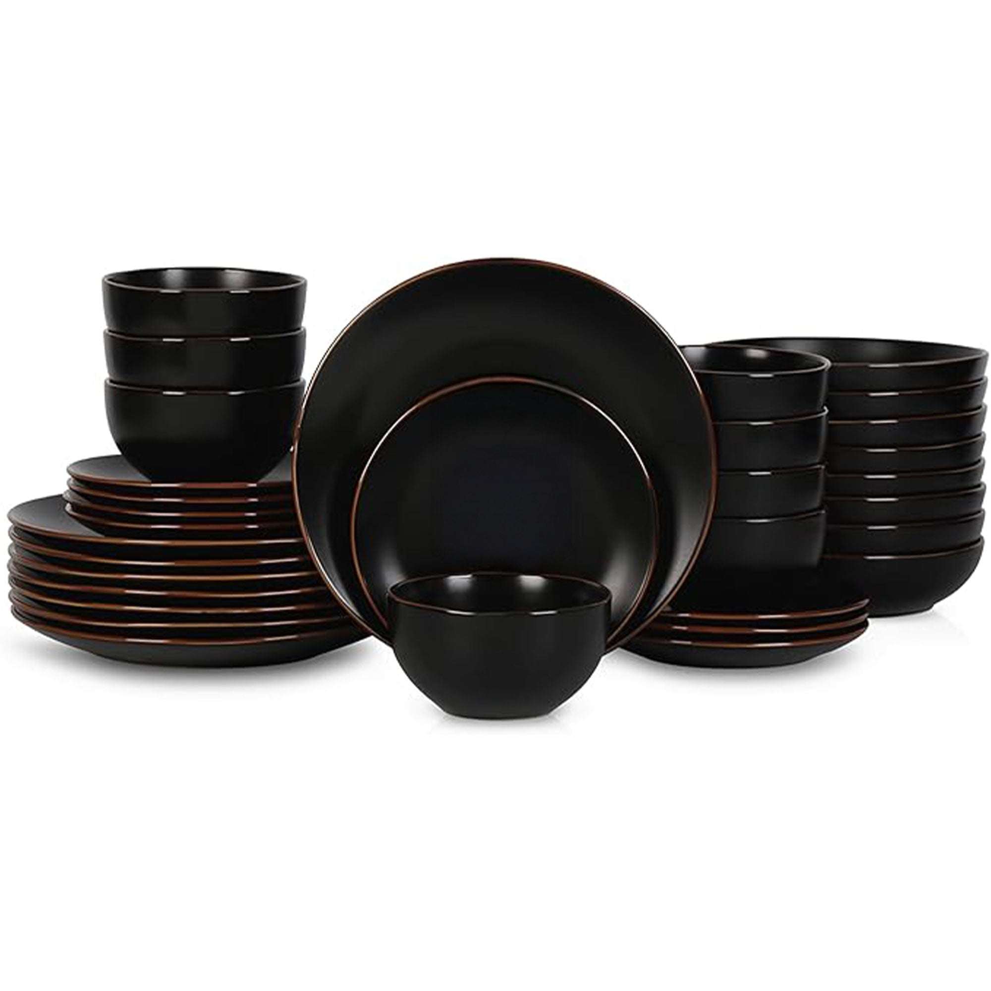 Stone Lain Brasa Modern Stoneware 32 Piece Dinnerware Set, Service for 8, Black - VMInnovations