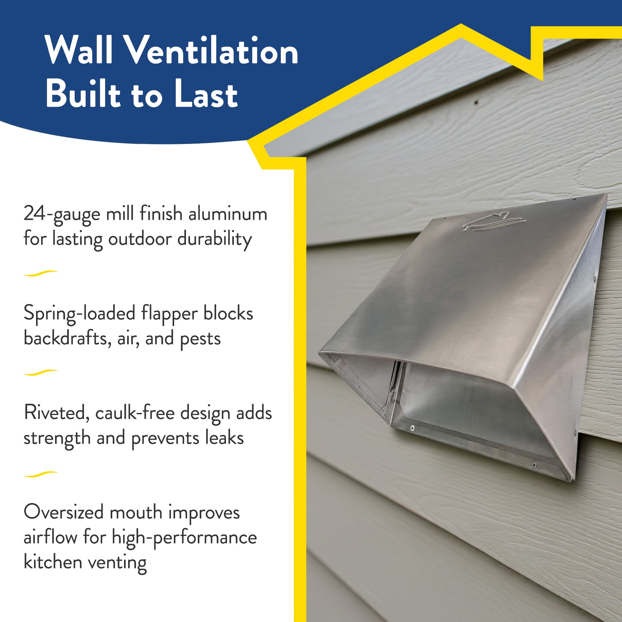 Builder's Best Heavy Gauge Wall Vent Hood w/Spring Loaded Damper (Open Box) - VMInnovations