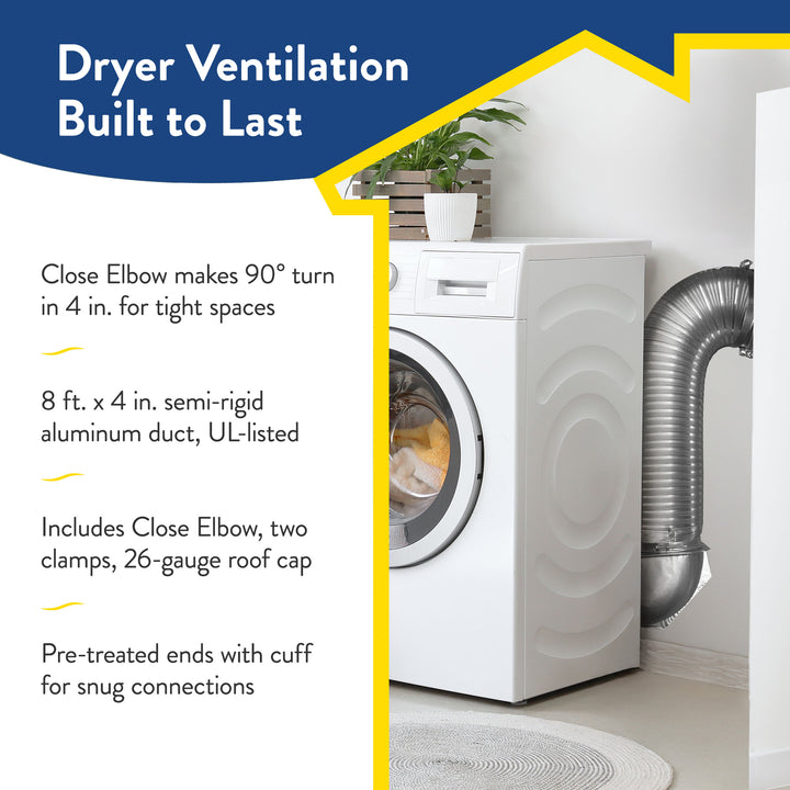Builder's Best SAF-T Metal Single Elbow Dryer Vent Duct Kit, 4" Diameter, 8-Feet - VMInnovations