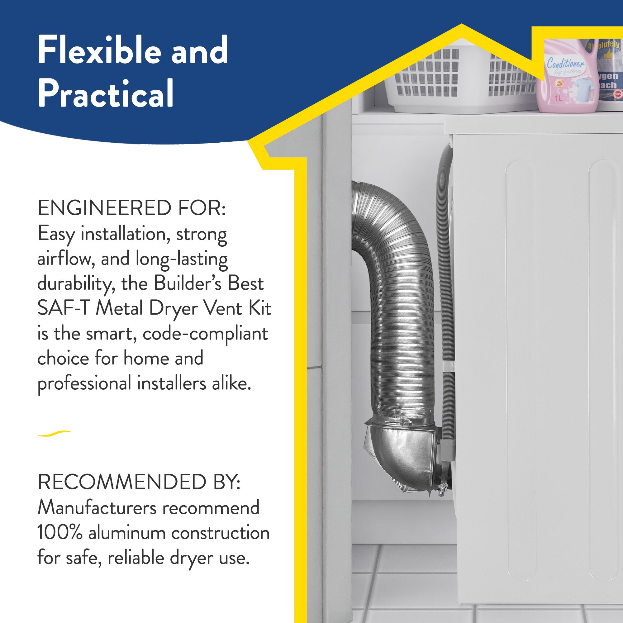 Builder's Best SAF-T Metal Single Elbow Dryer Vent Duct Kit, 4" Diameter, 8-Feet - VMInnovations