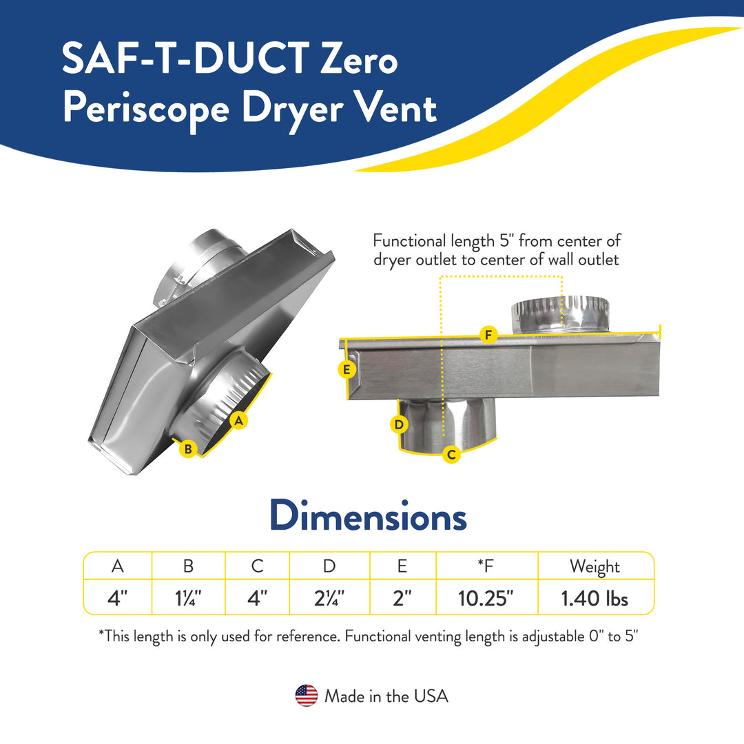 Builder's Best SAF-TDUCT Zero Periscope Dryer Vent, Adjustable from 0-5" Length - VMInnovations