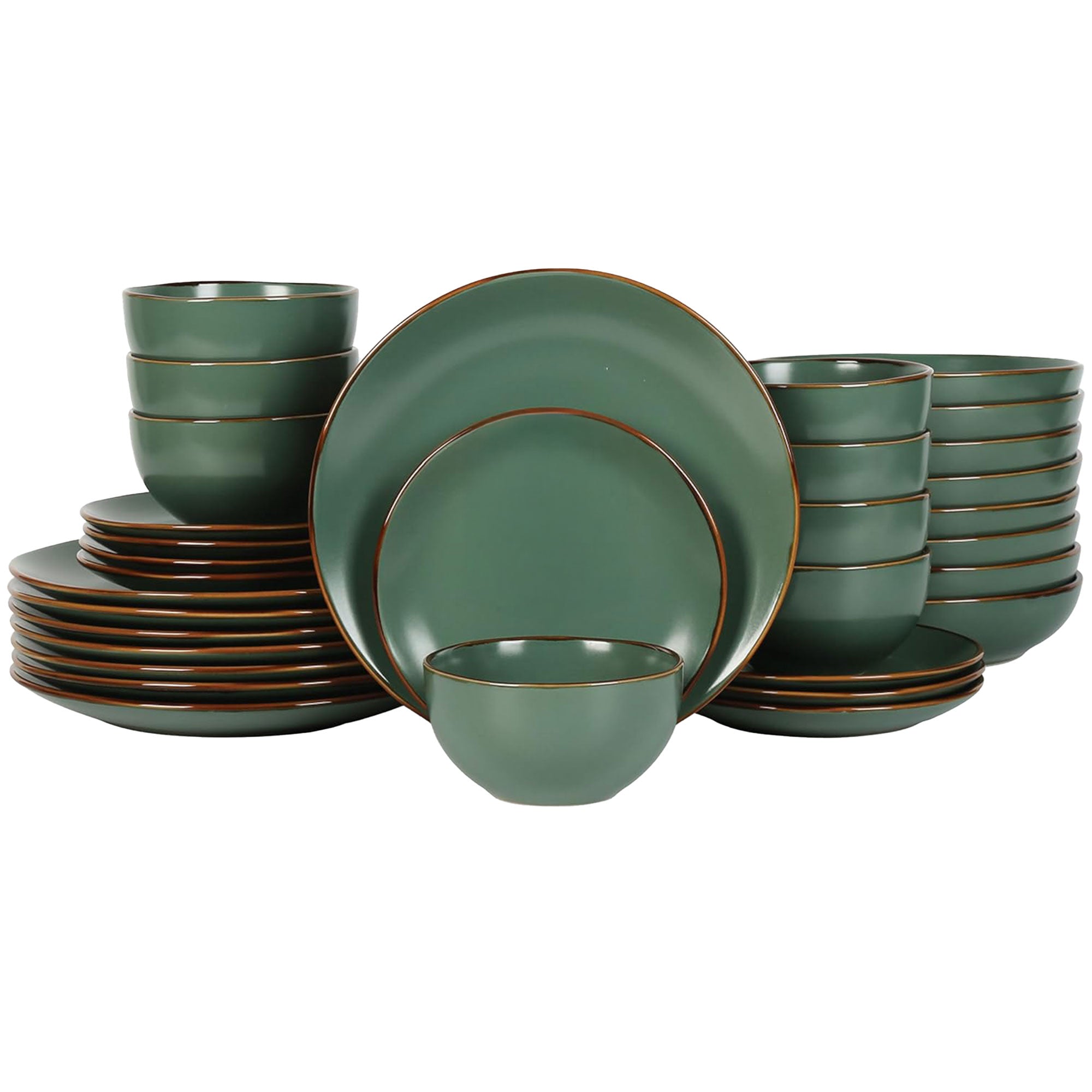 Stone Lain Brasa Modern Stoneware 32 Piece Dinnerware Set, Service for 8, Green - VMInnovations