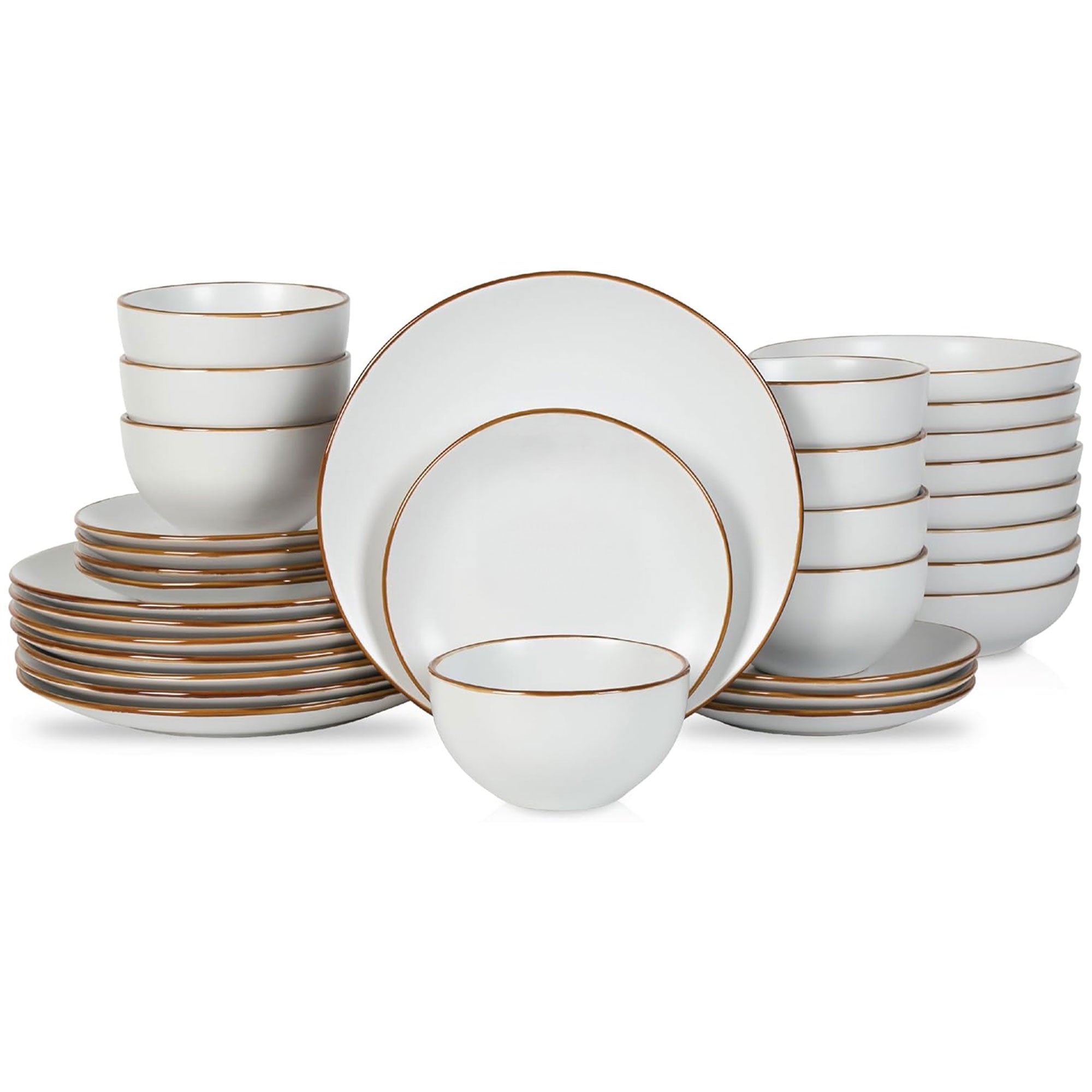Stone Lain Brasa Modern Stoneware 32 Piece Dinnerware Set, Service for 8, White - VMInnovations