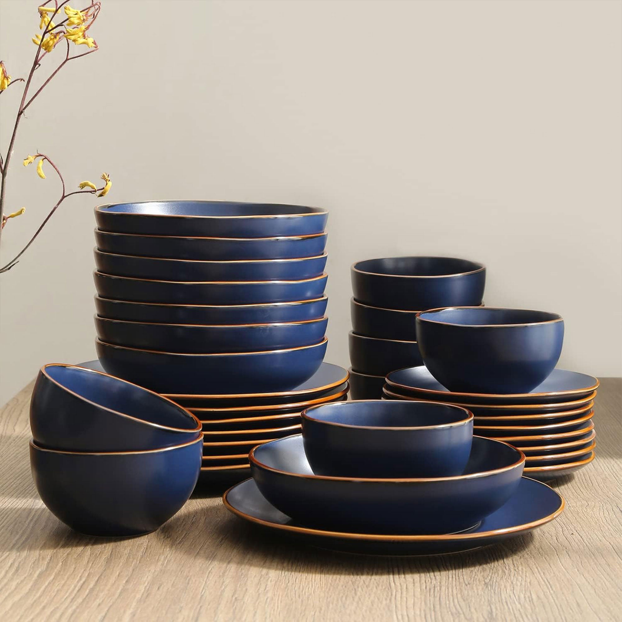 Stone Lain Brasa Modern Stoneware 32 Piece Dinnerware Set, Service for 8, Blue - VMInnovations
