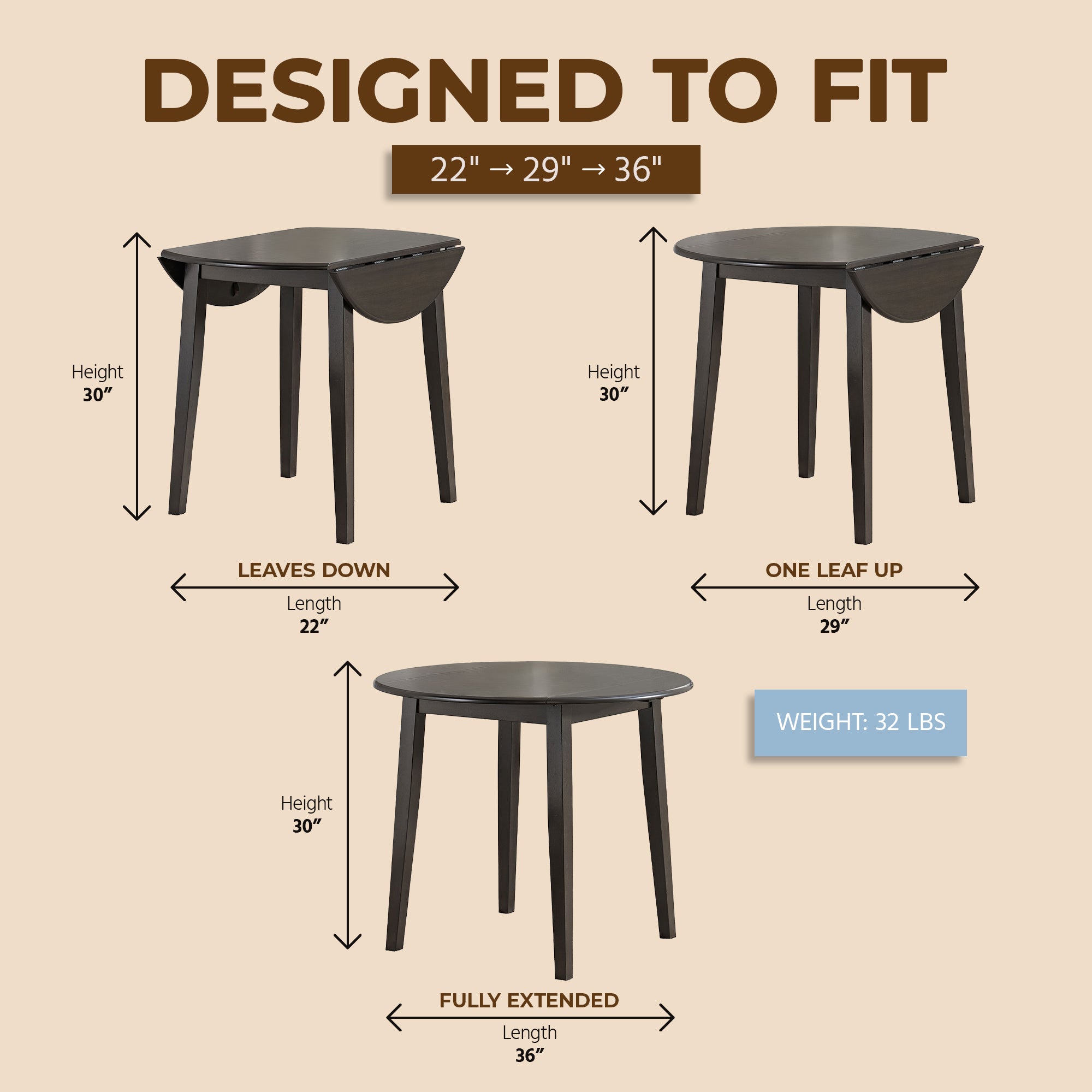 ROME + OAK Drop Leaf Table with Set of 4 X-Back Chairs, Wooden Dining Set, Brown
