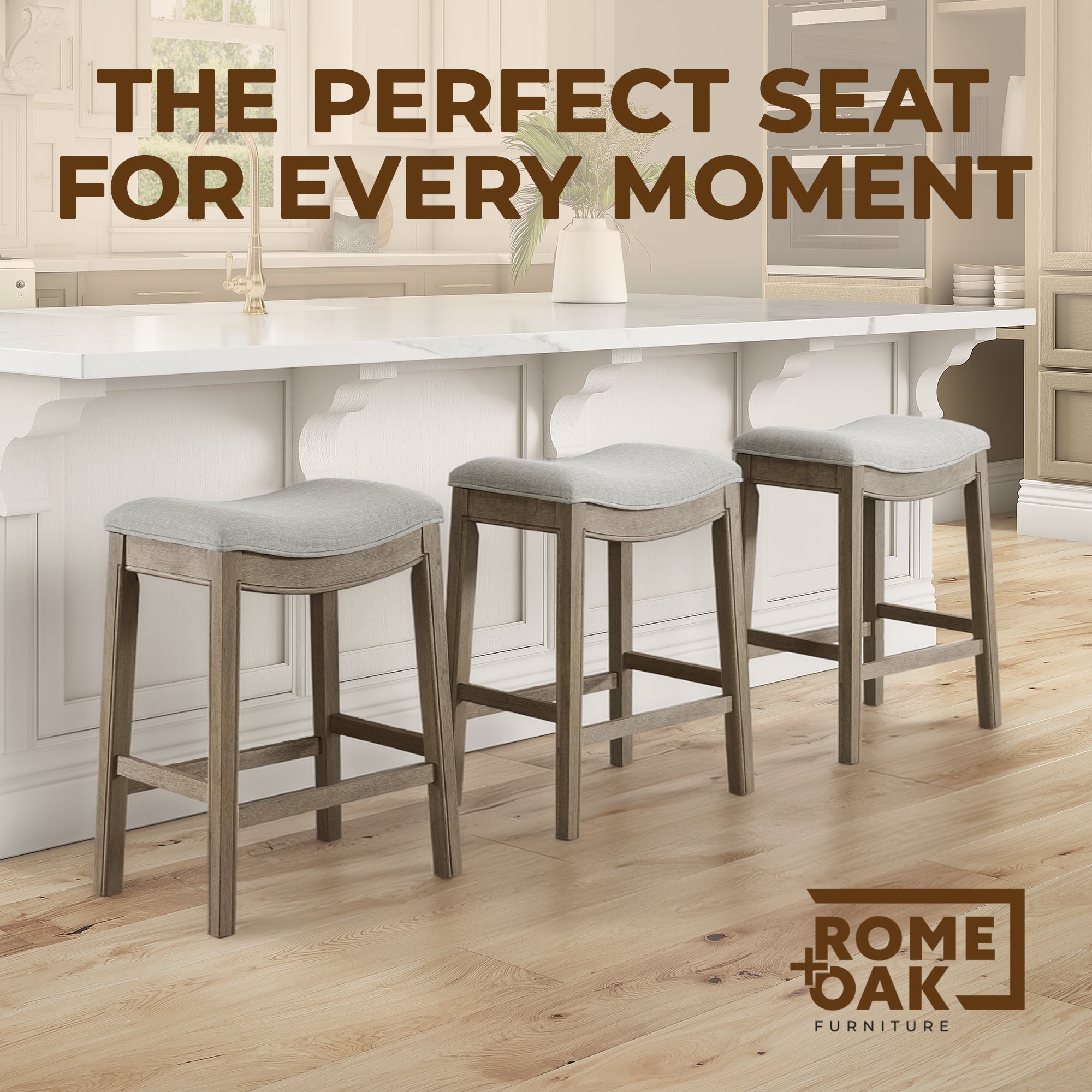 ROME + OAK Parker Backless Saddle Kitchen Counter Stool, Reclaimed Oak(Open Box) - VMInnovations