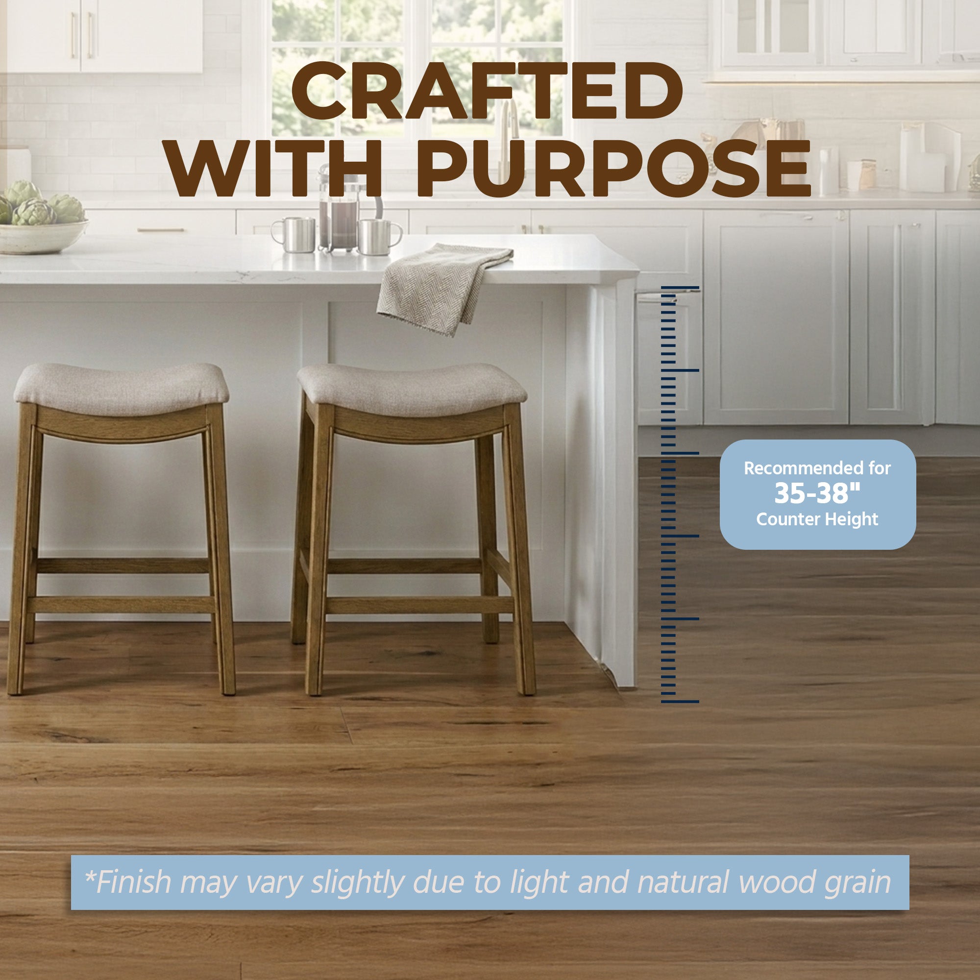 ROME + OAK Parker Backless Saddle Counter Stool, Natural, Cream Upholstery, 2 Pack