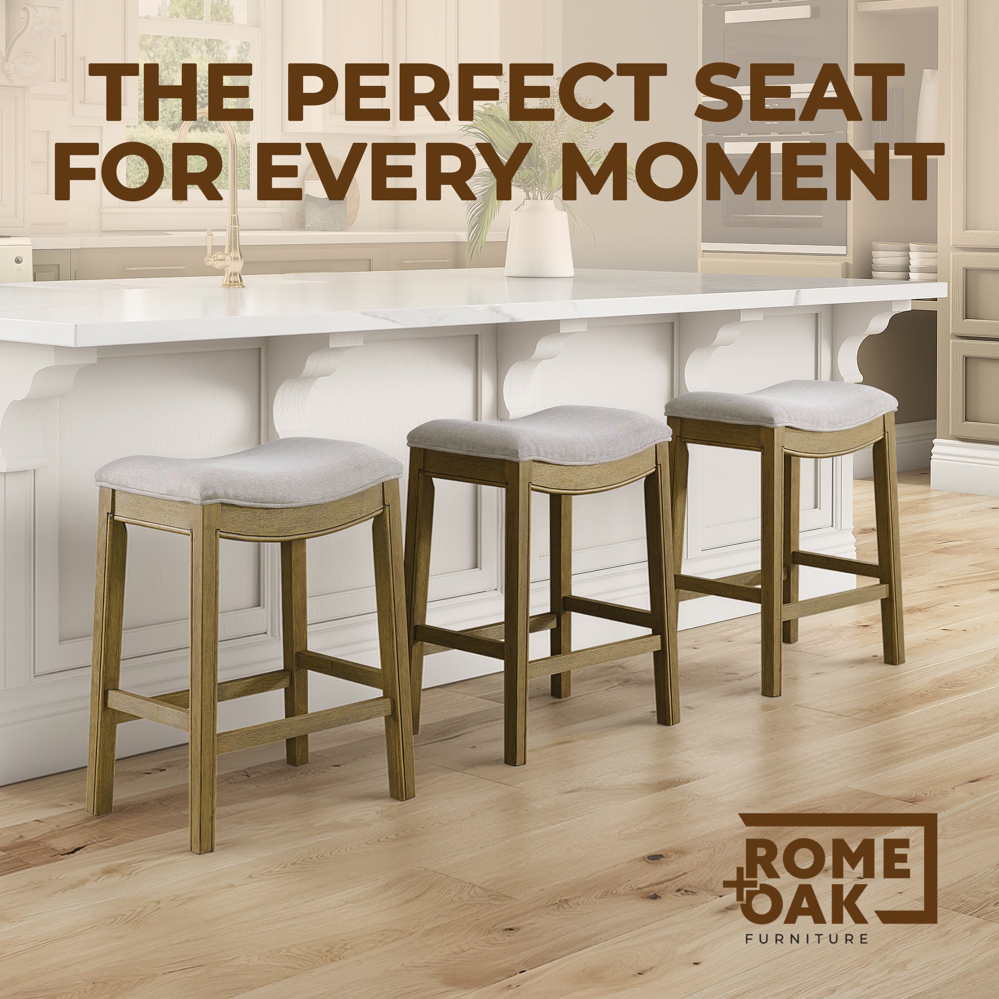 ROME + OAK Parker Backless Saddle Kitchen Counter Stool, Natural (Open Box) - VMInnovations