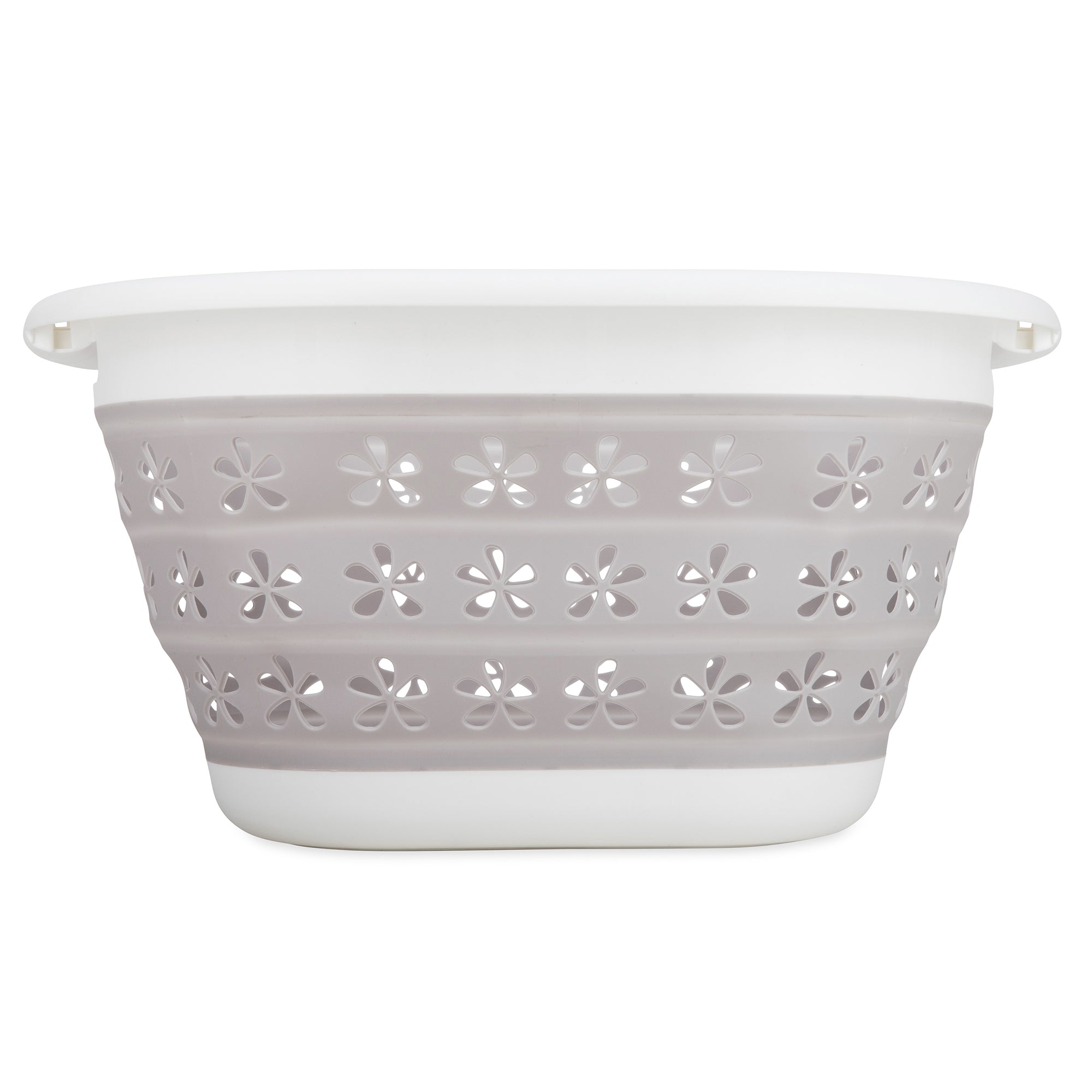 Camco Collapsible Laundry Basket, Plastic Bin, Handles for Storage, Small, Taupe