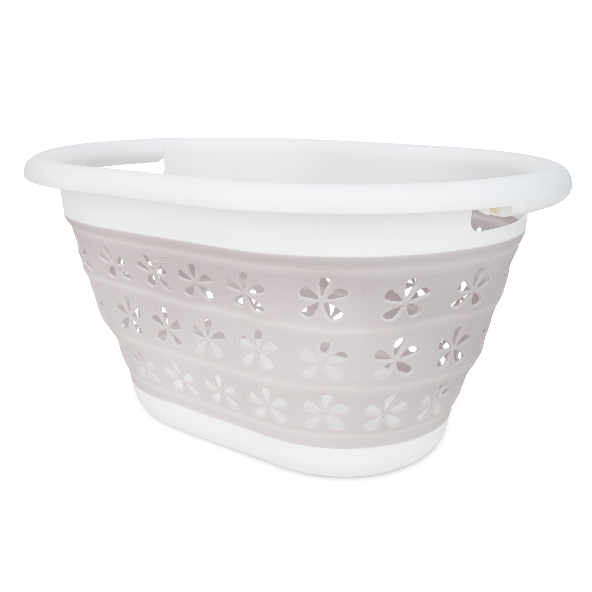 Camco Collapsible Laundry Basket, Plastic Bin, Handles for Storage, Small, Taupe
