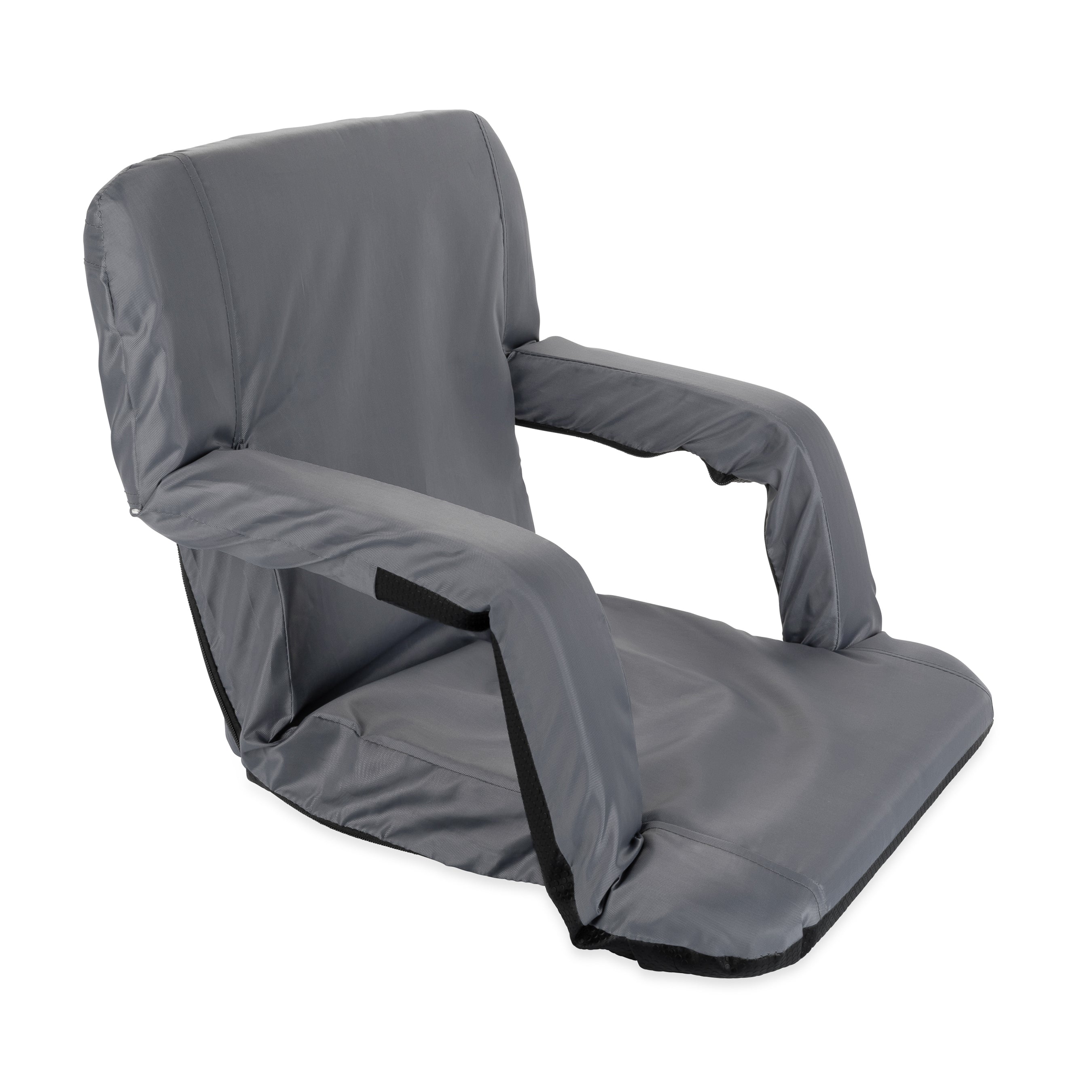 Camco Portable Stadium Seat Foldable Padded Cushion Back Support, Armrests, Grey