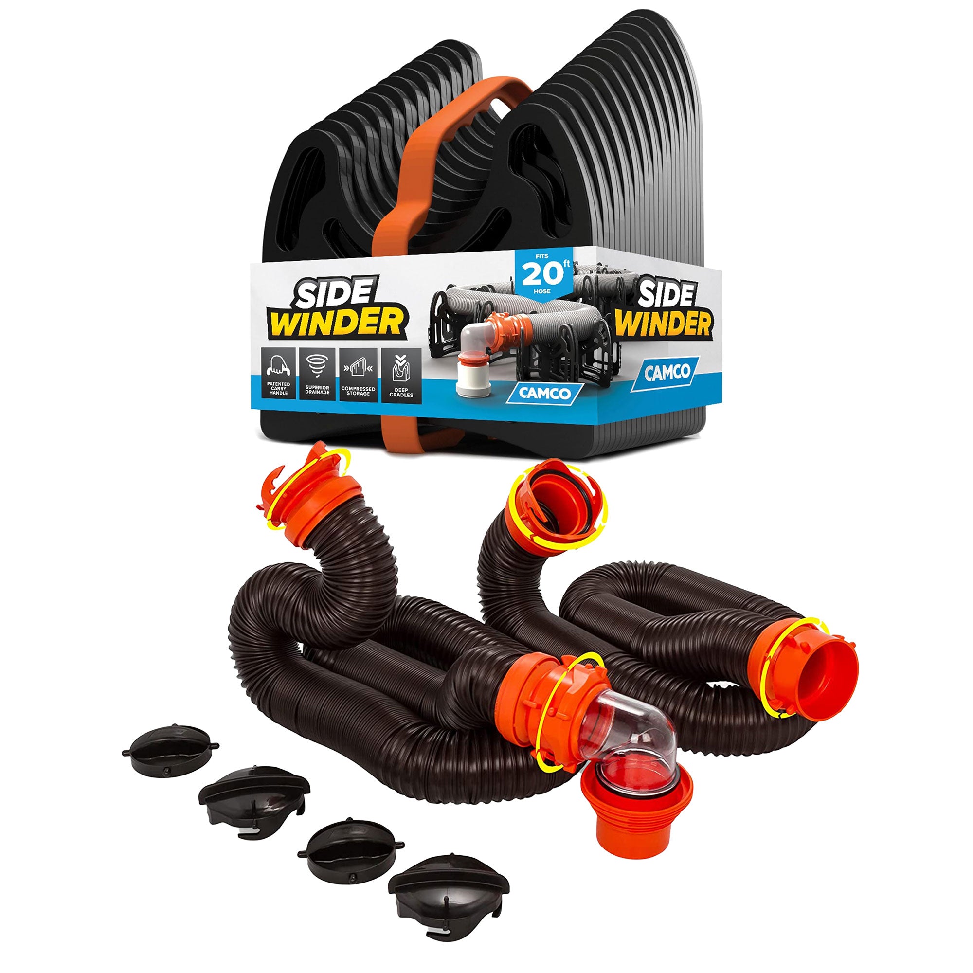 Camco RhinoFLEX 20' Sewer Hose with Sidewinder Support RV Trailer Accessory Set - VMInnovations