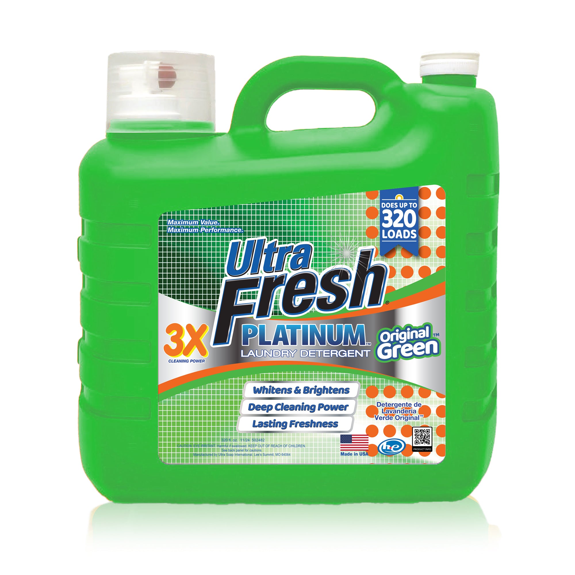 Ultra Fresh 2 Pack 3X Platinum Liquid Laundry Detergent 320 Load, Original Green - VMInnovations
