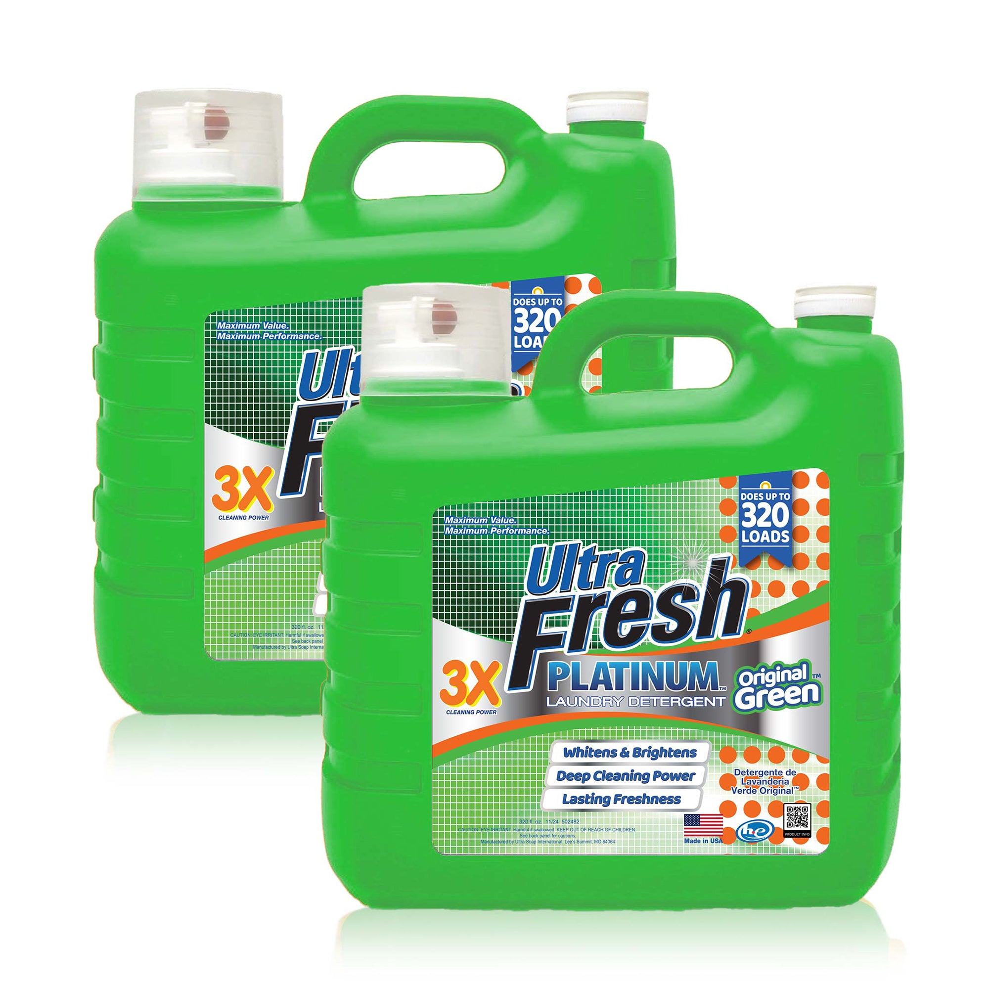 Ultra Fresh 2 Pack 3X Platinum Liquid Laundry Detergent 320 Load, Original Green - VMInnovations