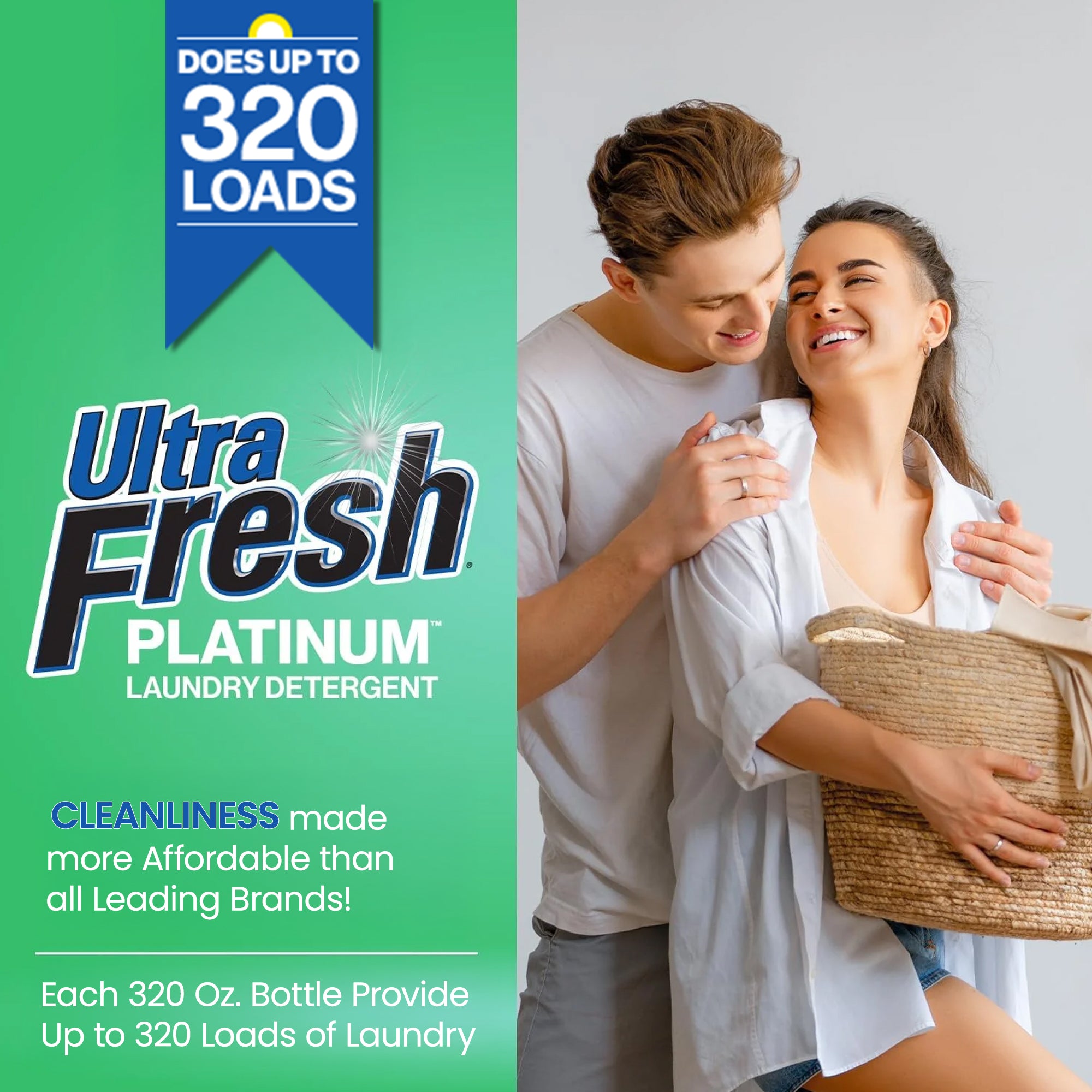 Ultra Fresh 2 Pack 3X Platinum Liquid Laundry Detergent 320 Load, Original Green - VMInnovations